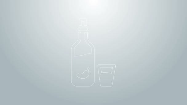 Gri arka planda izole edilmiş biber ve cam ikonlu mavi çizgi votka. Ukrayna ulusal alkolü. 4K Video hareketli grafik canlandırması — Stok video