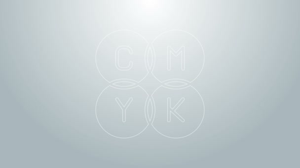 Blaue Linie CMYK Farbmischsymbol isoliert auf grauem Hintergrund. 4K Video Motion Grafik Animation — Stockvideo