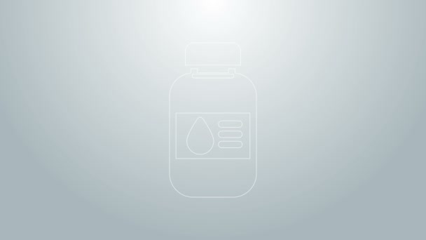 Línea azul Icono de botella de tinta de impresora aislado sobre fondo gris. Animación gráfica de vídeo 4K — Vídeos de Stock