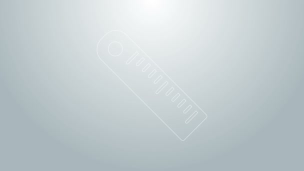 Ikona Modrá čára Pravítko izolovaná na šedém pozadí. Symbol rovný. Grafická animace pohybu videa 4K — Stock video