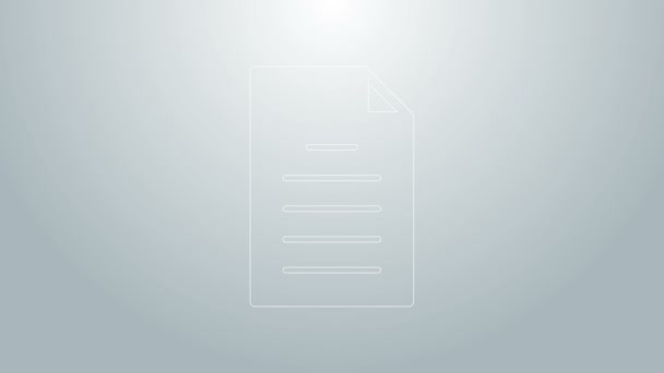 Línea azul Icono de documento de archivo aislado sobre fondo gris. Icono de lista de verificación. Concepto de negocio. Animación gráfica de vídeo 4K — Vídeos de Stock