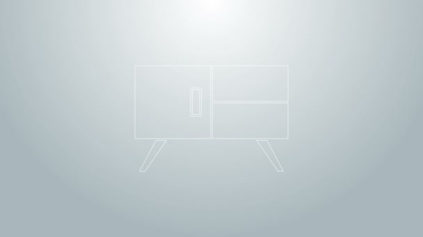 Línea azul Icono del pecho de cajones aislado sobre fondo gris. Animación gráfica de vídeo 4K — Vídeos de Stock