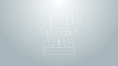 Mavi çizgi müzik kayıt stüdyo kontrol odası profesyonel ekipman ikonu gri arka planda izole. 4K Video hareketli grafik canlandırması
