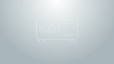 Mavi çizgi Gitar yükseltici simgesi gri arkaplanda izole edildi. Müzik aleti. 4K Video hareketli grafik canlandırması