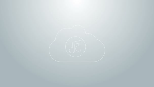 Linea blu Icona del servizio di streaming musicale isolata su sfondo grigio. Cloud computing sonoro, streaming multimediale online, canzoni, onde audio. Animazione grafica 4K Video motion — Video Stock