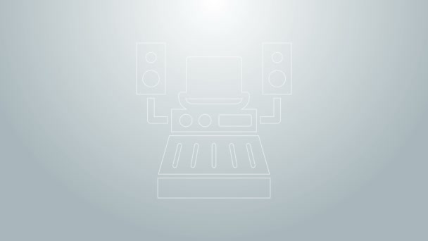 Blue line Music recording studio control room with professional equipment icon isolated on grey background. Видеографическая анимация 4K — стоковое видео