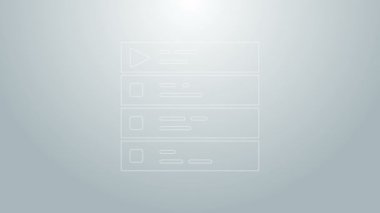 Mavi satır Müzik Listesi simgesi gri arkaplanda izole edildi. 4K Video hareketli grafik canlandırması