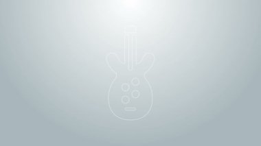 Mavi çizgi elektro gitar ikonu gri arkaplanda izole edildi. 4K Video hareketli grafik canlandırması