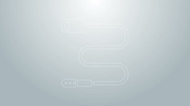 Mavi çizgi ses kriko simgesi gri arkaplanda izole edildi. Bağlantı ses ekipmanları için ses kablosu. Fiş kablosu. Müzik aleti. 4K Video hareketli grafik canlandırması