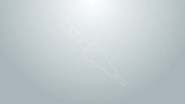 Mavi çizgi ses kriko simgesi gri arkaplanda izole edildi. Bağlantı ses ekipmanları için ses kablosu. Fiş kablosu. Müzik aleti. 4K Video hareketli grafik canlandırması