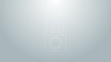 Mavi çizgi müzik çalar simgesi gri arkaplanda izole edildi. Taşınabilir müzik cihazı. 4K Video hareketli grafik canlandırması