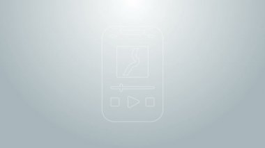 Mavi çizgi müzik çalar simgesi gri arkaplanda izole edildi. Taşınabilir müzik cihazı. 4K Video hareketli grafik canlandırması