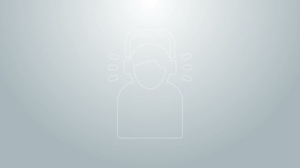 Blauwe lijn Man met koptelefoon pictogram geïsoleerd op grijze achtergrond. 4K Video motion grafische animatie — Stockvideo
