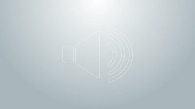 Mavi Hat Hoparlörünün sesi, ses sembolü, medya müzik simgesi gri arkaplanda izole. 4K Video hareketli grafik canlandırması