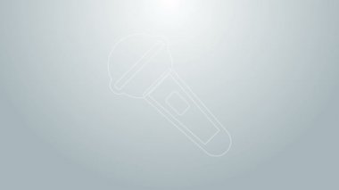 Mavi çizgi mikrofon simgesi gri arkaplanda izole edildi. Radyodaki mikrofondan. Sözcü işareti. 4K Video hareketli grafik canlandırması