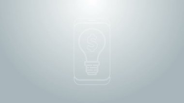 Mavi çizgi üzerinde dolar olan iş lambası gri arkaplanda izole edilmiş akıllı telefon ekran ikonu. Kullanıcı dokunmatik ekranı. 4K Video hareketli grafik canlandırması
