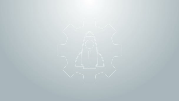 Blauwe lijn Business startup project concept icoon geïsoleerd op grijze achtergrond. Symbool van nieuw bedrijfsleven, ondernemerschap, innovatie en technologie. 4K Video motion grafische animatie — Stockvideo