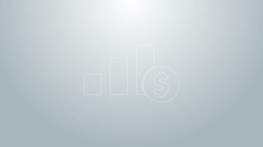 Mavi çizgi pasta grafiği bilgisel ve dolar sembolü gri arkaplanda izole edilmiş. Diyagram çizelgesi. 4K Video hareketli grafik canlandırması
