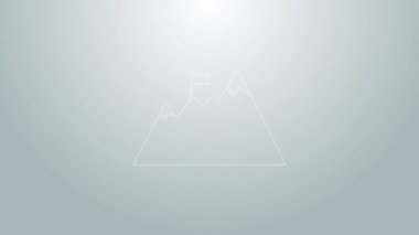 Üzerinde bayrak olan mavi çizgi dağları gri arka planda izole edilmiş. Zaferin ya da başarının sembolü. Gol başarısı. 4K Video hareketli grafik canlandırması