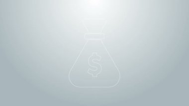Mavi çizgi Para Çantası simgesi gri arkaplanda izole edildi. Dolar ya da USD sembolü. Nakit bankacılık tabelası. 4K Video hareketli grafik canlandırması