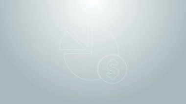 Mavi çizgi pasta grafiği bilgisel ve dolar sembolü gri arkaplanda izole edilmiş. Diyagram çizelgesi. 4K Video hareketli grafik canlandırması