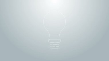 Gri arka planda izole edilmiş fikir ikonu kavramına sahip mavi çizgi lambası. Enerji ve fikir sembolü. İlham konsepti. 4K Video hareketli grafik canlandırması