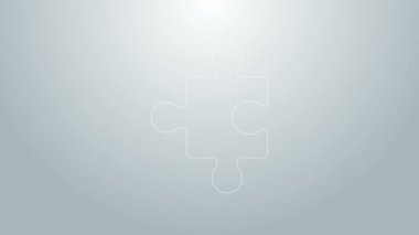 Mavi çizgi yapboz parçası gri arkaplanda izole edildi. İş, pazarlama, finans, düzen, bilgi grafikleri, internet konsepti. 4K Video hareketli grafik canlandırması