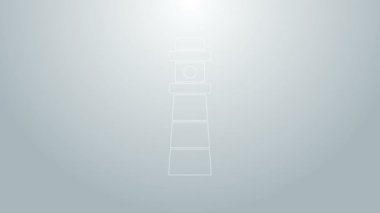 Mavi çizgi deniz feneri simgesi gri arkaplanda izole edildi. 4K Video hareketli grafik canlandırması