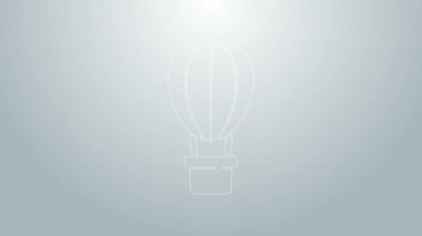 Mavi çizgi Sıcak hava balonu simgesi gri arkaplanda izole edildi. Seyahat için hava taşımacılığı. 4K Video hareketli grafik canlandırması