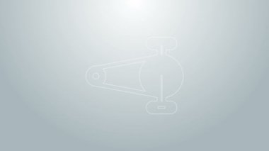 Gri arka planda izole edilmiş mavi çizgili çarklı bisiklet zinciri. Bisiklet zinciri sıçrama iletimi. 4K Video hareketli grafik canlandırması