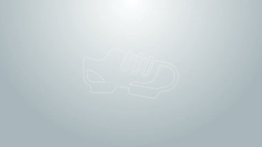 Mavi çizgili triatlon bisiklet ayakkabı ikonu gri arka planda izole edilmiş. Spor ayakkabılar, bisiklet ayakkabıları. 4K Video hareketli grafik canlandırması