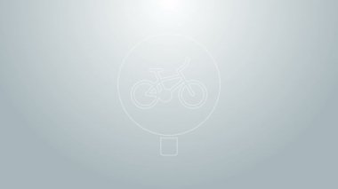 Mavi çizgi bisiklet simgesi gri arkaplanda izole edildi. Bisiklet yarışı. Olağanüstü bir spor. Spor malzemeleri. 4K Video hareketli grafik canlandırması