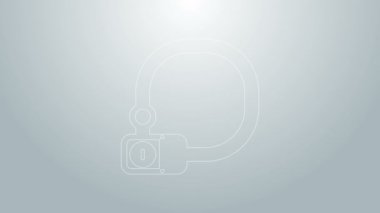 Mavi hat bisiklet kilidi U biçimli endüstriyel simge gri arka planda izole. 4K Video hareketli grafik canlandırması
