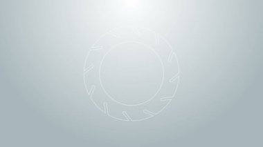 Mavi çizgi bisiklet tekerleği ikonu gri arka planda izole edildi. Bisiklet yarışı. Olağanüstü bir spor. Spor malzemeleri. 4K Video hareketli grafik canlandırması