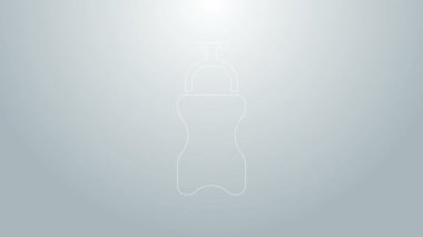 Gri arka planda su ikonu olan mavi çizgi spor şişesi. 4K Video hareketli grafik canlandırması