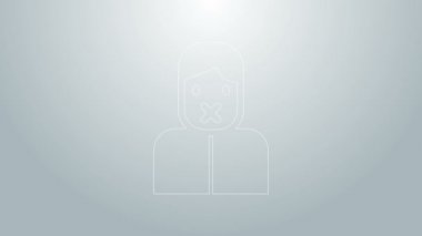 Mavi çizgi sansür ve konuşma özgürlüğü konsepti simgesi gri arka planda izole edildi. Medya mahkumu ve insan hakları kavramı. Bağlı ağız. 4K Video hareketli grafik canlandırması