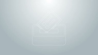 Mavi çizgi oy sandığı ya da gri arkaplanda izole edilmiş zarf simgesi olan oy sandığı. 4K Video hareketli grafik canlandırması