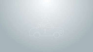 Mavi çizgi polis arabası ve polis teşhircisi gri arka planda izole edilmiş. Acil durum sireni. 4K Video hareketli grafik canlandırması