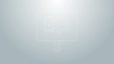 Mavi çizgi protesto simgesi gri arkaplanda izole edildi. Toplantı, protestocu, grev, konuşma, pankart, protesto pankartı, dilekçe, lider, broşür. 4K Video hareketli grafik canlandırması