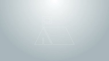 Mavi çizgi protesto kampı ikonu gri arka planda izole edildi. Protesto çadırı. 4K Video hareketli grafik canlandırması