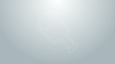 Mavi çizgi kırık şişe, gri arka planda izole edilmiş bir silah ikonu. 4K Video hareketli grafik canlandırması