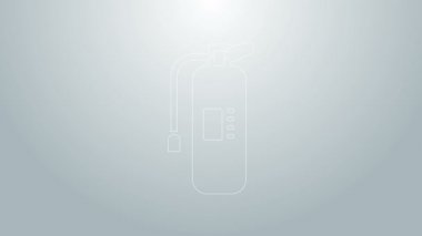 Mavi çizgi yangın söndürme ikonu gri arka planda izole edildi. 4K Video hareketli grafik canlandırması