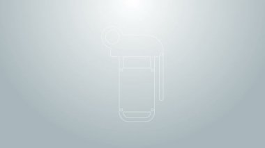 Mavi çizgili el bombası ikonu gri arkaplanda izole edildi. Bomba patlaması. 4K Video hareketli grafik canlandırması