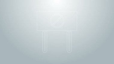 Mavi çizgi protesto simgesi gri arkaplanda izole edildi. Toplantı, protestocu, grev, konuşma, pankart, protesto pankartı, dilekçe, lider, broşür. 4K Video hareketli grafik canlandırması