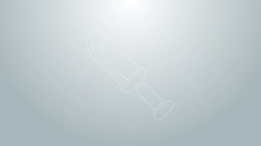 Mavi çizgi askeri bıçak ikonu gri arka planda izole edildi. 4K Video hareketli grafik canlandırması