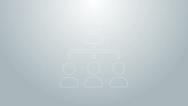 Blaue Linie Hierarchie Organogrammdiagramm Infografik Symbol isoliert auf grauem Hintergrund. Grafische Elemente der Unternehmensstruktur. 4K Video Motion Grafik Animation — Stockvideo