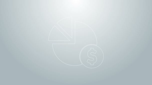 Mavi çizgi pasta grafiği bilgisel ve dolar sembolü gri arkaplanda izole edilmiş. Diyagram çizelgesi. 4K Video hareketli grafik canlandırması — Stok video