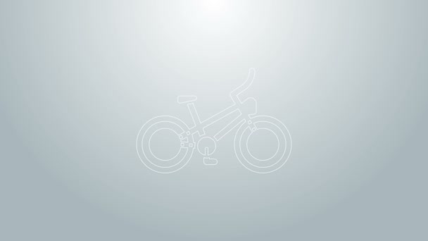 Icono de bicicleta de línea azul aislado sobre fondo gris. Carrera de bicicletas. Deporte extremo. Equipamiento deportivo. Animación gráfica de vídeo 4K — Vídeos de Stock