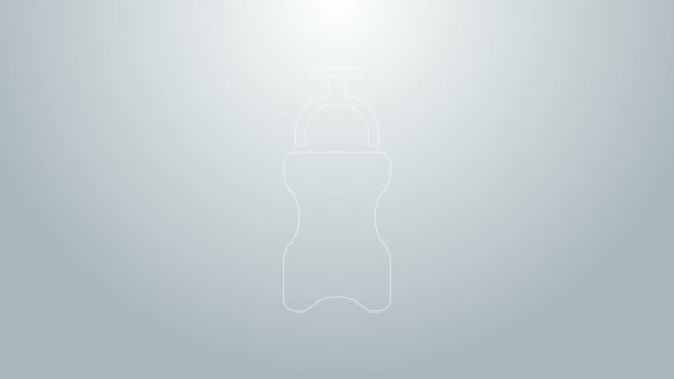 Синяя линия Спортивная бутылка с пиктограммой воды на сером фоне. Видеографическая анимация 4K — стоковое видео