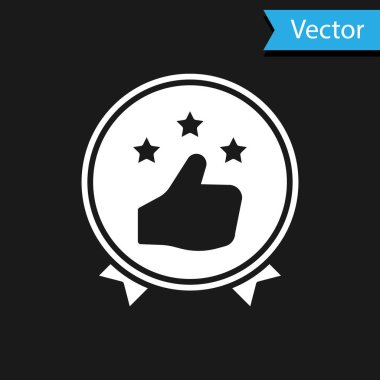 Beyaz tüketici ya da müşteri ürün derecelendirme simgesi siyah arkaplanda izole edildi. Vektör İllüstrasyonu.